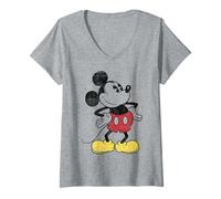 Damen Disney Mickey and Friends Micky Maus Vintage Outline T-Shirt mit V-Ausschnitt