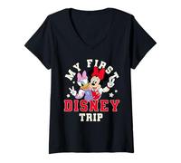 Damen Disney Mickey And Friends My First Disney Trip Daisy Minnie T-Shirt mit V-Ausschnitt