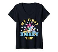Damen Disney Mickey And Friends My First Disney Trip Goofy Pluto T-Shirt mit V-Ausschnitt