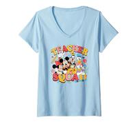 Damen Disney Mickey And Friends Teacher Squad Cute Group Shot T-Shirt mit V-Ausschnitt