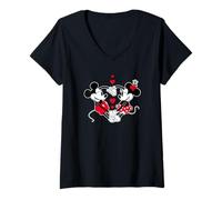 Damen Disney Mickey and Minnie Love Gaze Hearts T-Shirt mit V-Ausschnitt