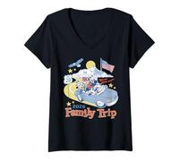 Damen Disney Mickey & Friends 2026 Family Trip USA Summer Vacation T-Shirt mit V-Ausschnitt