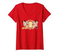 Damen Disney Mickey & Minnie Chinese Happy Lunar New Year 2026 T-Shirt mit V-Ausschnitt