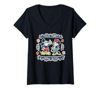 Damen Disney Mickey & Minnie Fiesta Papel Picado Style Mexican Art T-Shirt mit V-Ausschnitt