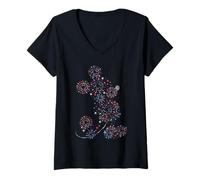Damen Disney Mickey Mouse 4th of July Fireworks Silhouette USA 250 T-Shirt mit V-Ausschnitt