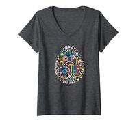 Damen Disney Mickey Mouse and Minnie Mouse Filled Happy Easter Egg T-Shirt mit V-Ausschnitt, Anthrazit Meliert, S