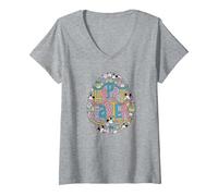 Damen Disney Mickey Mouse and Minnie Mouse Filled Happy Easter Egg T-Shirt mit V-Ausschnitt, Grau Meliert, M