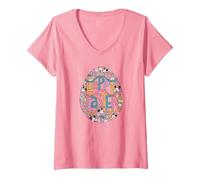 Damen Disney Mickey Mouse and Minnie Mouse Filled Happy Easter Egg T-Shirt mit V-Ausschnitt, Rosa, XL