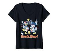 Damen Disney Mickey Mouse & Donald Duck Road Trip Snack Stop! T-Shirt mit V-Ausschnitt