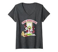 Damen Disney Mickey Mouse & Friends Frohe Weihnachten! T-Shirt mit V-Ausschnitt, Anthrazit Meliert, XXL