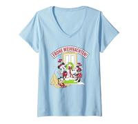 Damen Disney Mickey Mouse & Friends Frohe Weihnachten! T-Shirt mit V-Ausschnitt, Himmelblau, XL