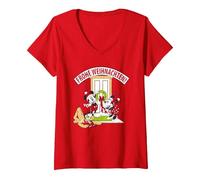 Damen Disney Mickey Mouse & Friends Frohe Weihnachten! T-Shirt mit V-Ausschnitt, Rot, M