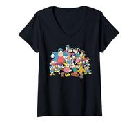 Damen Disney Mickey Mouse & Friends Retro Matching Group Pose T-Shirt mit V-Ausschnitt