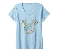 Damen Disney Mickey Mouse Icon First 100 Days of School 100th Day T-Shirt mit V-Ausschnitt
