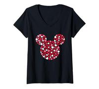 Damen Disney Mickey Mouse Icon Pink Hearts Valentine's Day T-Shirt mit V-Ausschnitt