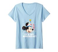 Damen Disney Mickey Mouse It's My Birthday T-Shirt mit V-Ausschnitt