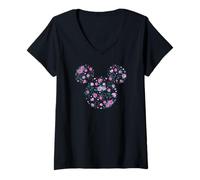 Damen Disney Mickey Mouse June Birth Month Birthstone & Flowers T-Shirt mit V-Ausschnitt
