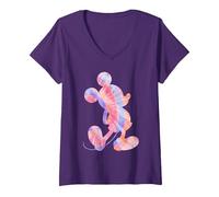 Damen Disney Mickey Mouse Silhouette 90s Tie Dye T-Shirt mit V-Ausschnitt, Violett, M