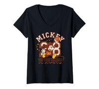 Damen Disney Mickey Mouse Tis the Fall Football Season #28 Sports T-Shirt mit V-Ausschnitt