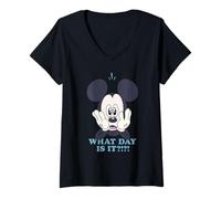 Damen Disney Mickey Mouse What Day Is It? T-Shirt mit V-Ausschnitt