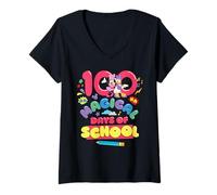 Damen Disney Minnie & Daisy 100 Magical Days of School 100th Day T-Shirt mit V-Ausschnitt