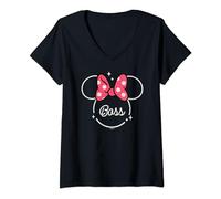 Damen Disney Minnie Mouse Boss Head Icon Magic Employer Gift T-Shirt mit V-Ausschnitt