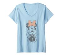 Damen Disney Minnie Mouse Classic Sketch Cute Vintage Portrait T-Shirt mit V-Ausschnitt