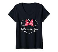 Damen Disney Minnie Mouse Mom-to-Be Head Icon Magic Mother’s Day T-Shirt mit V-Ausschnitt
