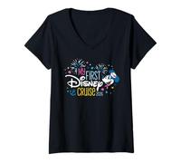 Damen Disney Minnie Mouse My First Disney Cruise 2026 Fireworks T-Shirt mit V-Ausschnitt