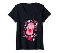 Damen Disney Minnie Mouse Sweet Treats Pink Cherry Soda Coquette T-Shirt mit V-Ausschnitt