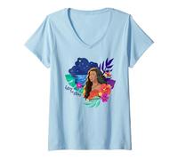 Damen Disney Moana Follow The Stars Floral Night Sky Silhouette T-Shirt mit V-Ausschnitt