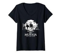 Damen Disney Mufasa: The Lion King Black & White Movie Characters T-Shirt mit V-Ausschnitt