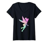 Damen Disney Peter Pan Tinker Bell Tie Dye 90s T-Shirt mit V-Ausschnitt