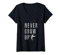 Damen Disney Peter Pan, Tinker Bell, werde nie erwachsen, funkelnd T-Shirt mit V-Ausschnitt