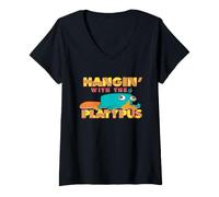 Damen Disney Phineas and Ferb Perry Hangin' with the Platypus T-Shirt mit V-Ausschnitt