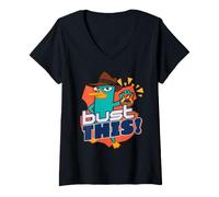 Damen Disney Phineas and Ferb Perry the Platypus Agent P Bust This T-Shirt mit V-Ausschnitt