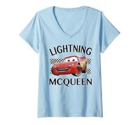 Damen Disney Pixar Cars Lightning McQueen Finish T-Shirt mit V-Ausschnitt