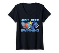 Damen Disney Pixar Findet Dorie, die gerade mit Nemo schwimmt T-Shirt mit V-Ausschnitt