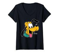Damen Disney Pluto Big Face Retro Character Trip Matching T-Shirt mit V-Ausschnitt