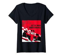 Damen Disney Racing "It's My Birthday" Mickey Mouse Race Car Party T-Shirt mit V-Ausschnitt