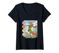 Damen Disney Robin Hood Classic Disney Film Retro T-Shirt mit V-Ausschnitt