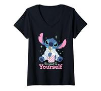 Damen Disney Stitch "Be Good to Yourself" Ice Cream Self-Care T-Shirt mit V-Ausschnitt