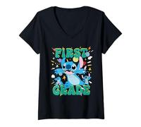 Damen Disney Stitch First Grade Back to School 1st Day of School T-Shirt mit V-Ausschnitt