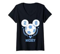 Damen Disney Team Mickey Soccer Ball Icon #28 Sports Championship T-Shirt mit V-Ausschnitt