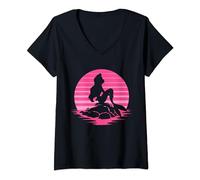Damen Disney The Little Mermaid Ariel Silhouette in Pink T-Shirt mit V-Ausschnitt
