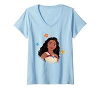 Damen Disney Vaiana 2 Big Face Vaiana Tropical Flowers Costume T-Shirt mit V-Ausschnitt