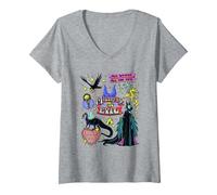 Damen Disney Villains All Wicked All The Time T-Shirt mit V-Ausschnitt, Grau Meliert, XL