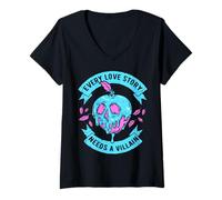 Damen Disney Villains Valentinstag Love Story Poison Apple Logo T-Shirt mit V-Ausschnitt