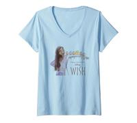 Damen Disney Wish Asha And Friends T-Shirt mit V-Ausschnitt, Himmelblau, S