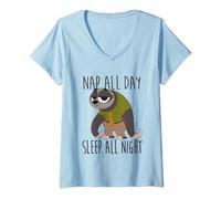 Damen Disney Zootopia Flash Nap All Day Sleep All Night Vintage T-Shirt mit V-Ausschnitt